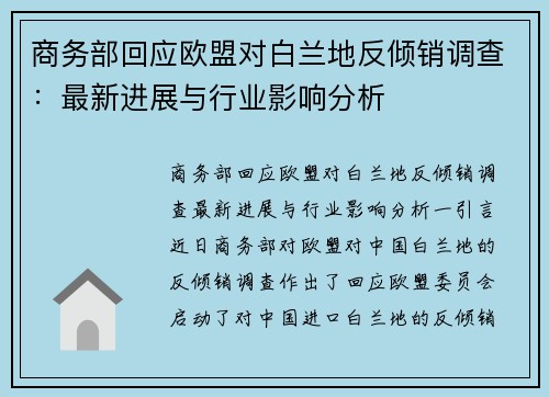 商务部回应欧盟对白兰地反倾销调查：最新进展与行业影响分析