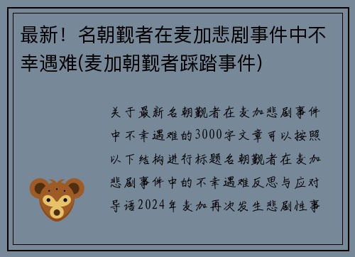 最新！名朝觐者在麦加悲剧事件中不幸遇难(麦加朝觐者踩踏事件)